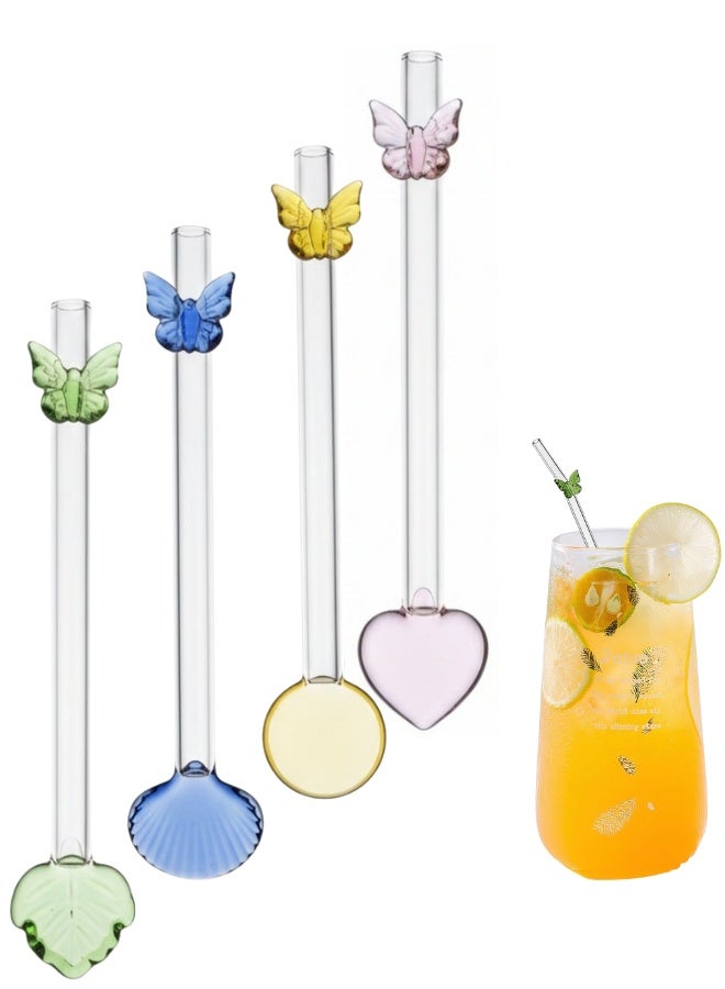 Eco-Friendly Reusable Borosilicate Glass Straw Spoon Set of 4 – Durable Glass Straws and Spoons for Hot and Cold Drinks - Image 1